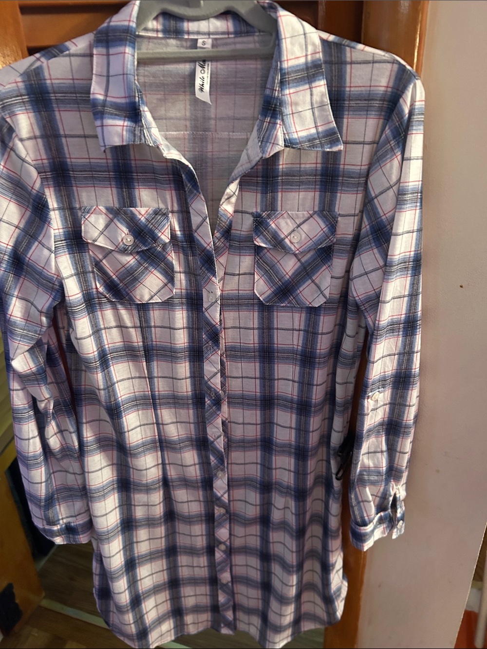 White Mark Blue and White Plaid Tunic Shirt